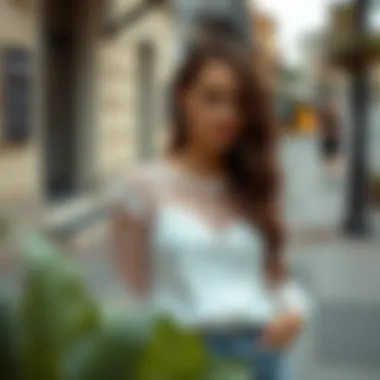 Casual white lace top paired with denim for a chic look