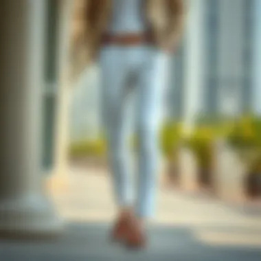 Smart casual ensemble showcasing white linen trousers and loafers