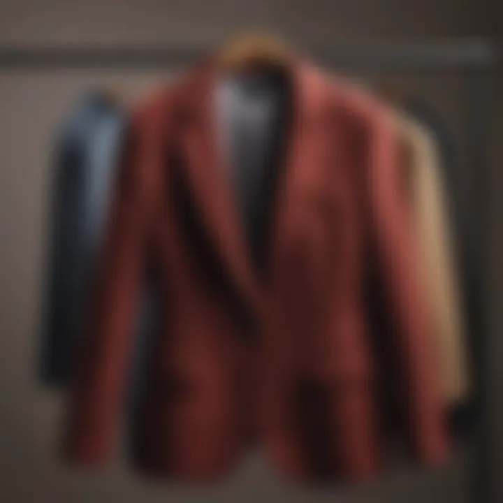 Elegant blazer displayed prominently on a hanger