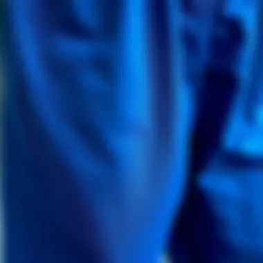 Close-up of the fabric texture of blue wide-leg trousers