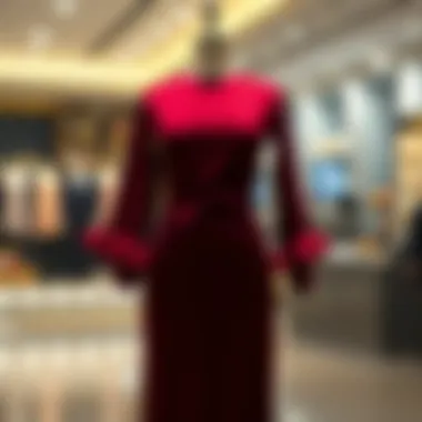 Elegant burgundy fish dress on a mannequin