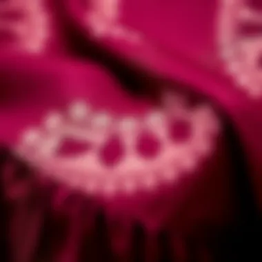 Close-up of fabric texture of a burgundy fish dress