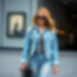 Stylish light blue denim paired with trendy accessories
