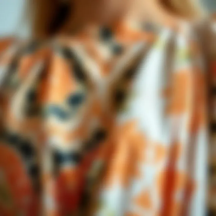 A close-up of fabric textures and patterns on a fashionable short dress