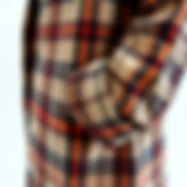 Close-up of the fabric texture of a checkered long coat