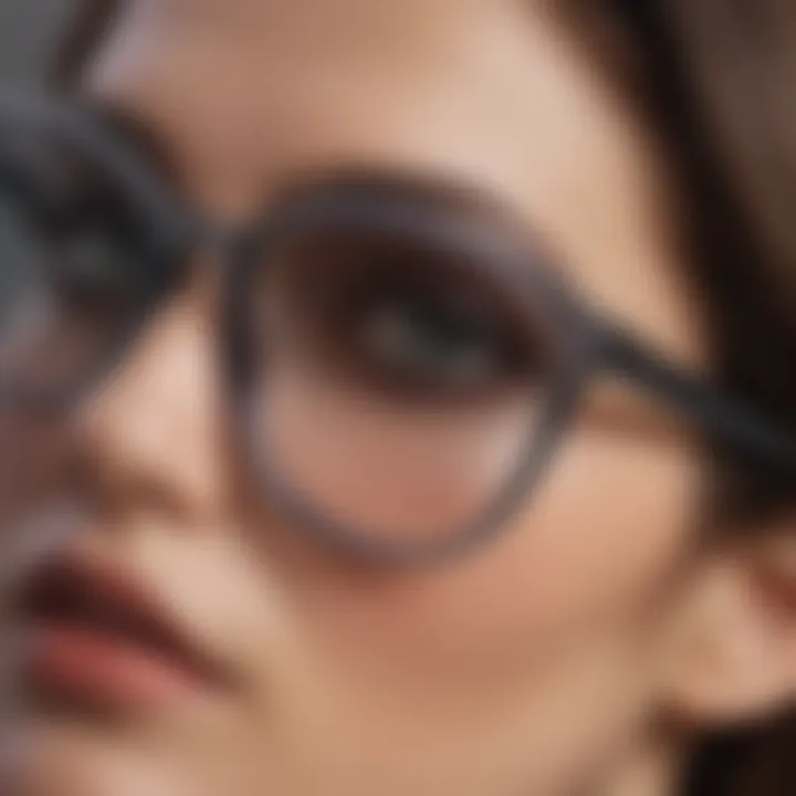 Close-up of gray glasses highlighting their modern design