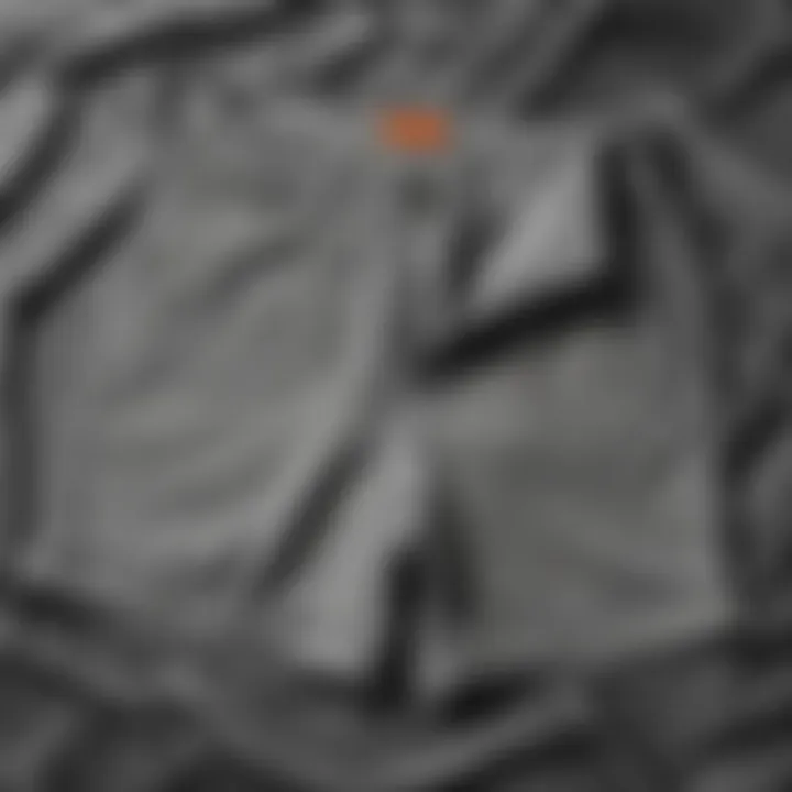 Different fabric types of grey shorts displayed