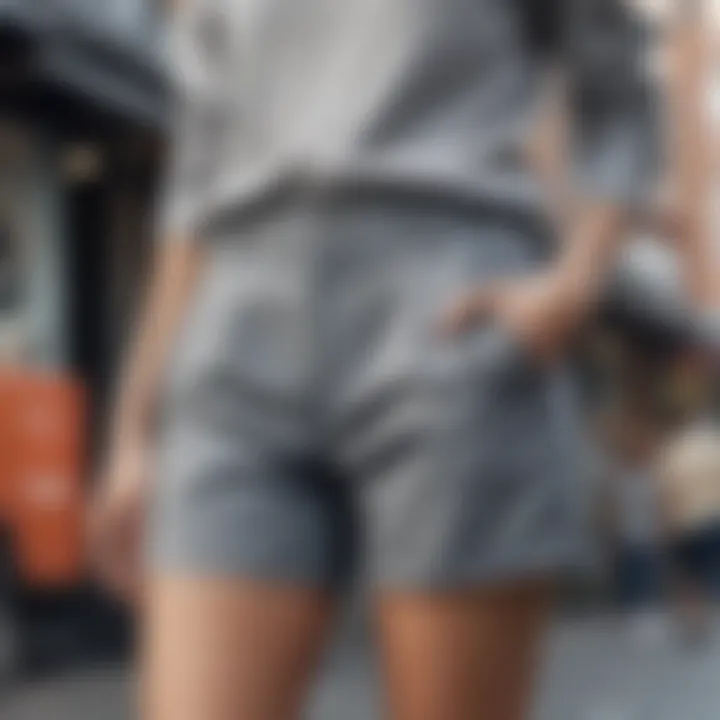 Street fashion showcase with grey shorts