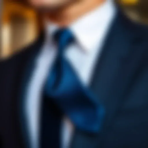 Elegant indigo blue tie draped over a classic suit