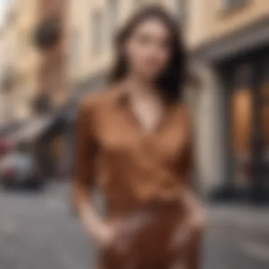 Chic Modern Outfit with Brown Blouse Brown blouse paired with a modern outfit