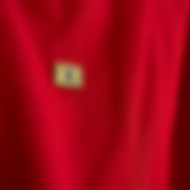 Close-up of various fabric textures used in red t-shirts.