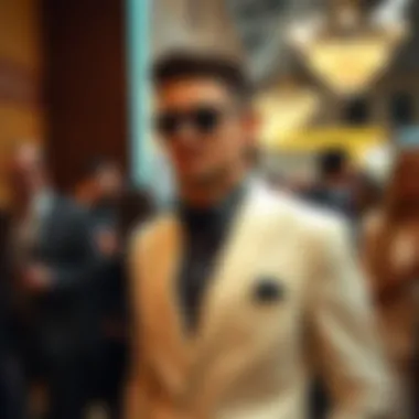 Fashionable Appearance in Cream Suit Fashionable individual wearing a cream suit at an event