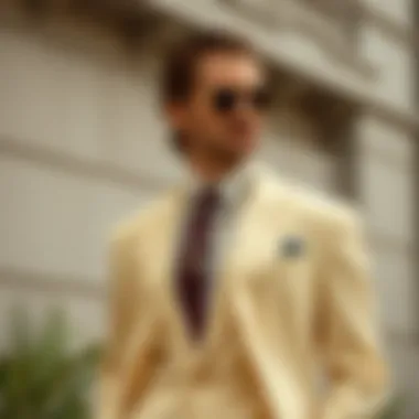 Stylish combination of cream suit with various accessories