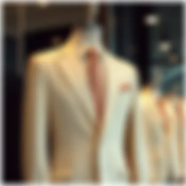 Elegant Cream Suit Display Elegant cream suit displayed elegantly on a mannequin