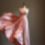 Elegant long satin dress on a mannequin showcasing its flow