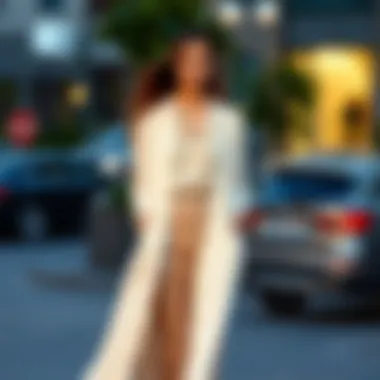 Sophisticated Ensemble with Long White Cardigan A sophisticated ensemble complemented by a long white cardigan.