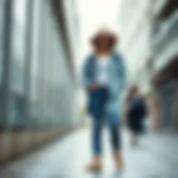 Stylish blue jeans paired with a rain jacket