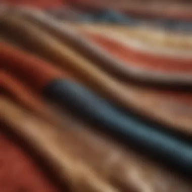 Close-up of fabric swatches showcasing rich textures and colors for classic fashion.