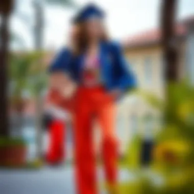Stylish graduation look with colorful pants and chic accessories