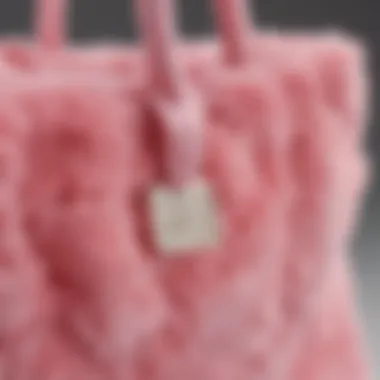 Close-up of the soft texture of a pink plush bag