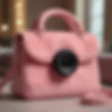 Trendy pink plush bag displayed in a chic setting