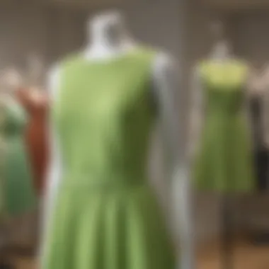 Chic Pistachio Green Dress Display Elegant pistachio green dress on a mannequin in a chic boutique