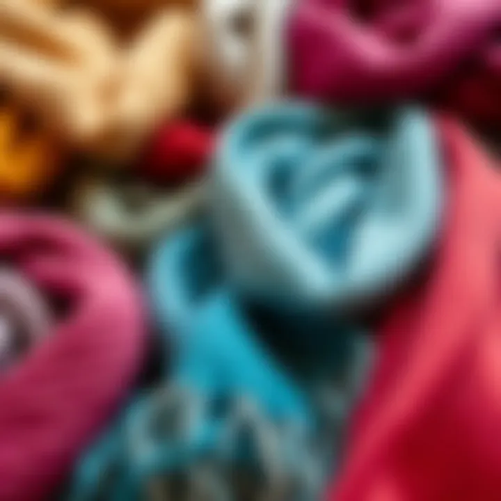 A variety of plush shawls in different colors and textures