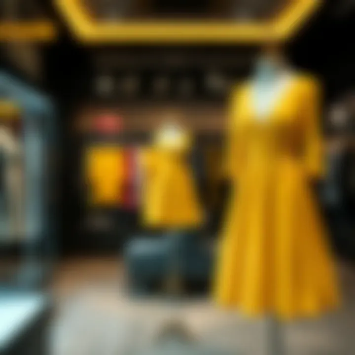 Fashionable yellow short dress displayed in a boutique setting