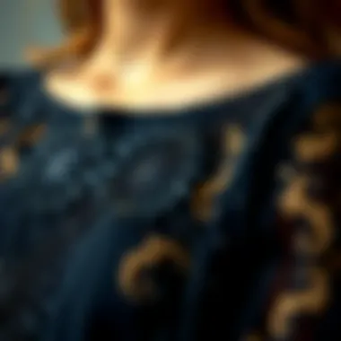 Intricate Design Details of a Black Dress Detail of intricate design elements on a black dress