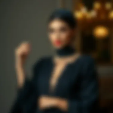 Sophisticated Presentation of Modest Evening Dress Model showcasing a sophisticated black modest evening dress