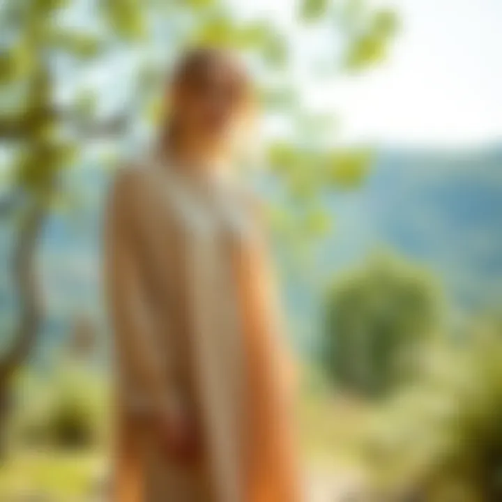 Elegant Tencel tunic displayed in a serene outdoor setting