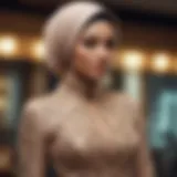 Elegant hijab evening dress showcased on a mannequin