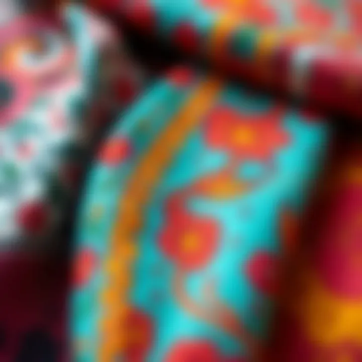 Colorful fabric swatches representing tunic designs