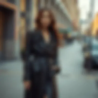 Urban Elegance with Long Leather Coat Elegant long leather coat in an urban setting