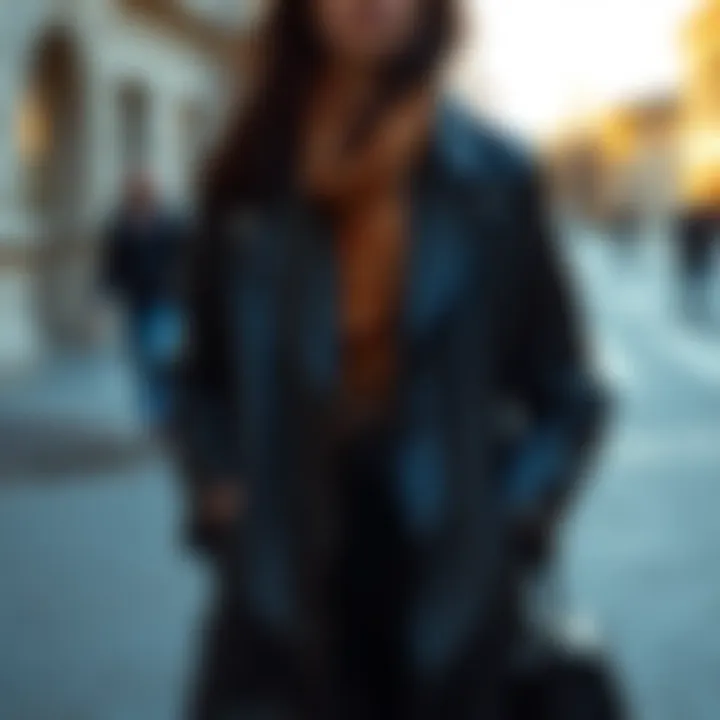 Stylish long leather coat paired with autumn attire