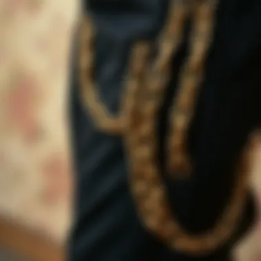 Artistry in Design A close-up of intricate chain detailing on trousers illustrating craftsmanship.